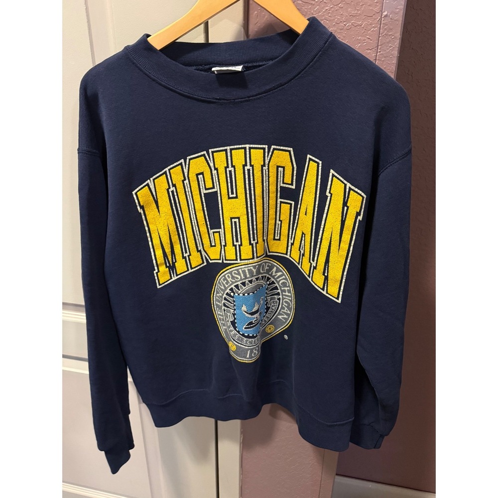 Vintage Santee Sweats Michigan Sweatshirt Navy Blue Heavyweight Made in USA L